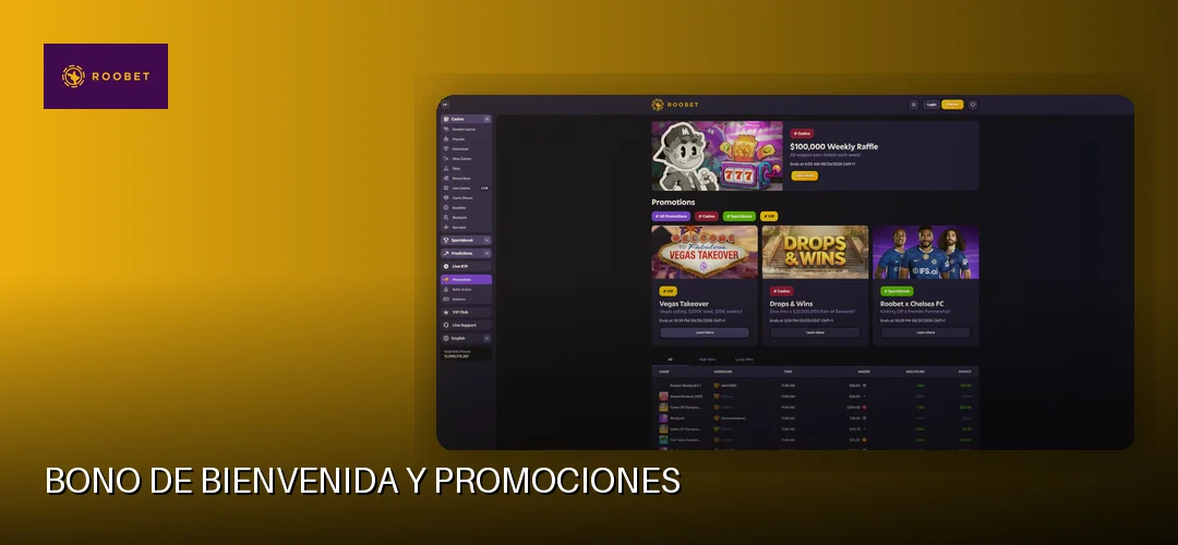 Bono de bienvenida y promociones