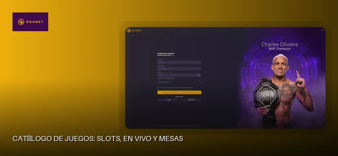 Catálogo de juegos: slots, en vivo y mesas